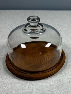 Vintage Goodwood Teak Cheese Tray w/ Glass Dome